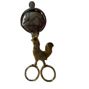 VTG D Peres Solingen German Rooster Egg Topper Scissors Gold Black Accents Tool