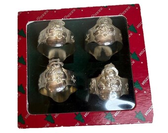 Reed Barton Vintage Italian Silver R925 Santa Snowman Napkin Ring Set 4 1428/4