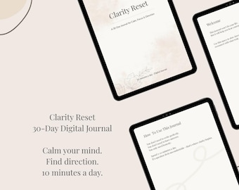 Clarity Reset – 30 Day Journal for Women | Overthinking, Self Reflection, Mental Reset, Life Direction, Digital PDF