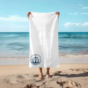 Personalized Family Name Beach Towel – Lake Yacht Company Design, Summer Boating & Water Sports Accessory, Nautical Gift, Lake House Decor