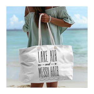 Bolsa de fin de semana personalizada con aire de lago y cabello despeinado, perfecta para paseos en barco, viajes, escapadas de fin de semana, salidas familiares y regalos para amantes de los lagos.