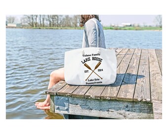 Gepersonaliseerde Lake House-weekendtas, perfect voor uitstapjes, reizen, weekendjes weg, familie-uitjes, cadeaus voor liefhebbers van het meer