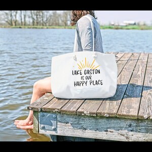 Customizable Lake Is Our Happy Place Weekender Bag, Perfect for Lake Trips, Travel, Weekend Getaways, Family Outings, Gifts for Lake Lovers