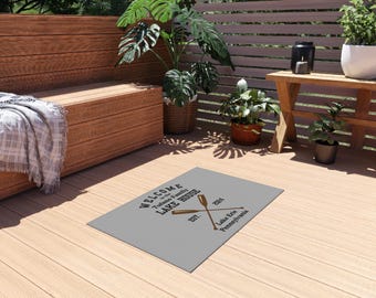 Gepersonaliseerde familie Lake House-buitenkleed, Lake House-mat, cadeau voor familiebijeenkomst, terrasaccessoire aan het water, essentiële zomerbarbecue