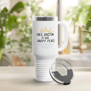 Customized Lake Happy Place Travel Mug, 40oz - Perfect for Outdoor Adventures, Camping, or Gifting,  Lake House Vibes, Summer Travel