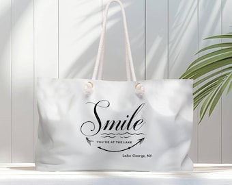 Smile You're at the Lake Custom Lake-weekendtas, perfect voor uitstapjes, reizen, weekendjes weg, familie-uitjes, cadeaus voor liefhebbers van het meer