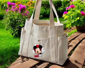 Mickey / Minnie Mouse Canvas Tote Bag – Large Shoulder Book Bag for Work, School & Shopping