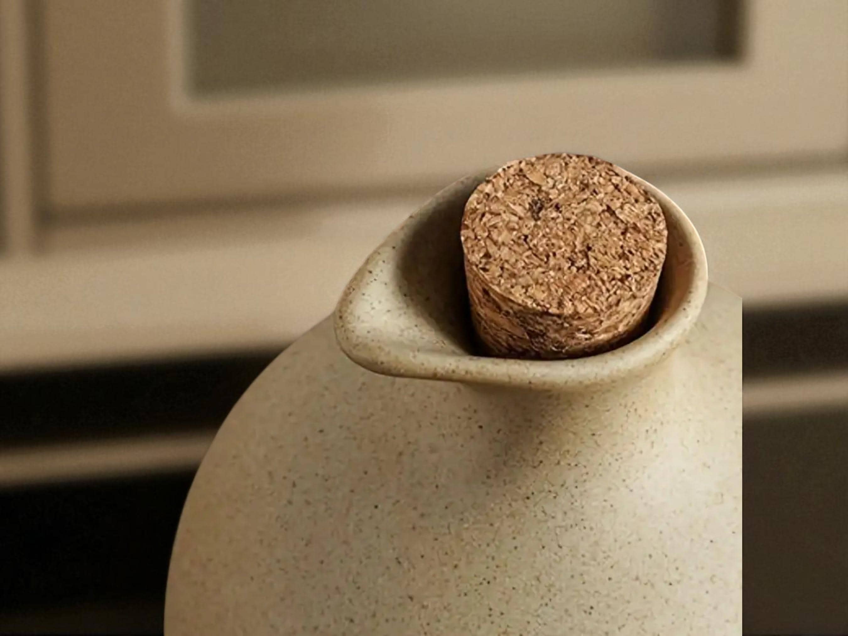 素朴な陶器のオリーブオイルディスペンサー：大きな陶器のオイルボトル