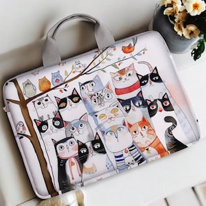 Cute Cat Print Laptop Bag – 14 Inch Briefcase Sleeve, Lightweight & Protective Computer Case for Work, School, or Travel
