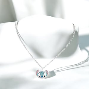 Cute Stitch Cartoon Necklace – Sparkly Rhinestone Pendant for Girls, Friends, and Disney Lovers