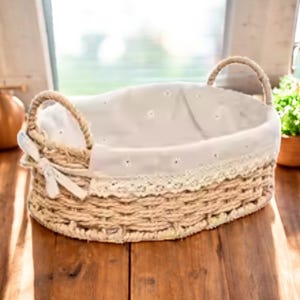 Handwoven Wicker Storage Basket – Kitchen Organizer with Handles for Home & Bathroom Decor