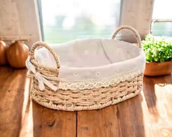 Handwoven Wicker Storage Basket – Kitchen Organizer with Handles for Home & Bathroom Decor