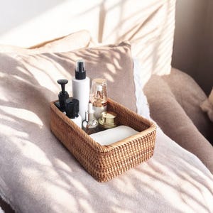 Handwoven Rattan Storage Basket – Rectangular Wicker Organizer for Fruit, Bread, Snacks & More