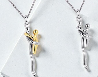Collana Hug - Ciondolo mamma e bambino, acciaio inossidabile, colore argento e oro, gioielli Love Embrace, regalo per la mamma