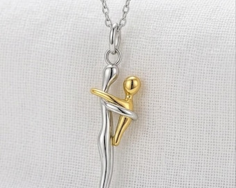 Umarmungskette – Anhänger für Mutter und Kind, 925er Sterlingsilber, goldfarben, Schmuckstück der Liebe, Geschenk für Mama