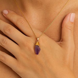 Amethyst  Crystal  Necklace – Raw Purple Stone Pendant in Gold -  February Birthstone Jewelry  -  Crystal Gift for Her