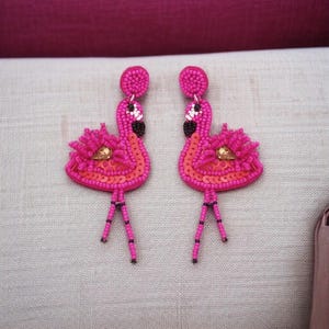 Flamingo Beaded Earrings - Tropical Statement Jewelry -  Pink  Bird Earrings -Fun Summer Gift for Women - Summer Earrings  - Trendy Jewelry