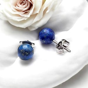 Lapis Lazuli Earrings | Natural Blue Stone Minimalist Small Studs | Best Gift for Her, Women , Sister, Mother, Mom Girlfriend, Birth