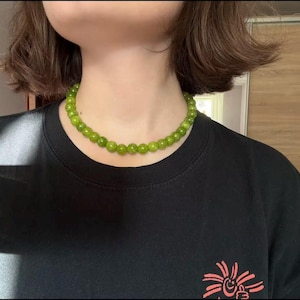 Natural Green Stone Necklace | Beaded Gemstone Jewelry for Women | Minimalist Boho Style | Earthy Fashion Gift | Nature Inspired Crystal
