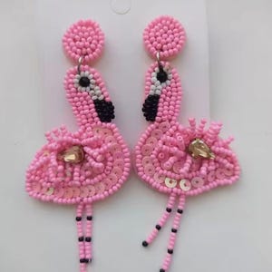 Flamingo Beaded Earrings - Tropical Statement Jewelry -  Pink  Bird Earrings -Fun Summer Gift for Women - Fun Summer Earrings