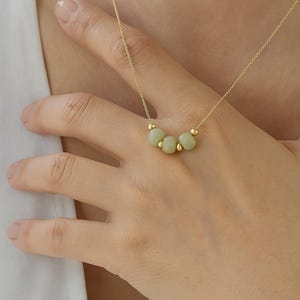 Gemstone  Necklace Green Aventurine - Dainty Gold Necklace , Minimalist Jewelry Gift for Her Mom , Birthstone Pendant