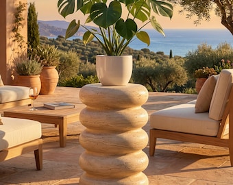 Travertine Stacked Ring Side Table | Organic Sculptural Stone Accent Furniture