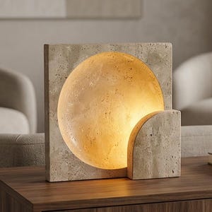 Handmade Travertine Table Lamp | Modern Stone Accent Lighting image 1