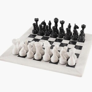Handcrafted Marble Chess Set: Black and White Elegant Board Game