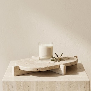 Hand-Carved Travertine Riser Board | Elevated Stone Serving Tray, Wabi Sabi Decor