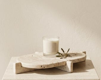Travertine Riser Board, Oval Elevated Display Tray, Perfume & Candle Stand, Boho Coffee Table Decor