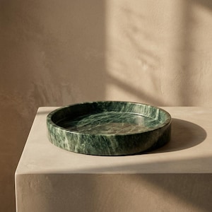 Jungle Green Marble Catchall Tray, Round Coffee Table Centerpiece, Vanity & Perfume Dish, Housewarming Gift