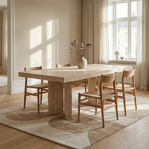 Handmade Travertine Dining Table | Solid Natural Stone Kitchen ...