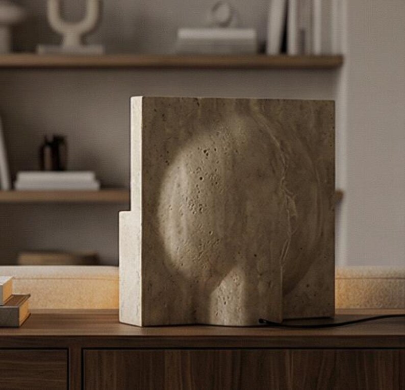 Handmade Travertine Table Lamp | Modern Stone Accent Lighting image 5