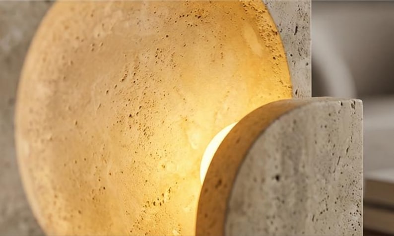 Handmade Travertine Table Lamp | Modern Stone Accent Lighting image 4