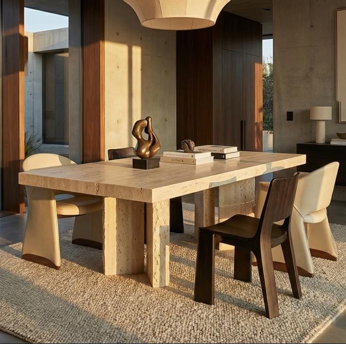 Handmade Travertine Dining Table | Solid Natural Stone Kitchen ...