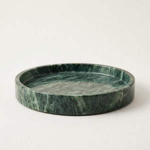 Opbergbakje van junglegroen marmer, rond tafelstuk voor de salontafel, schaaltje voor de make-up en parfum, cadeau voor een housewarming