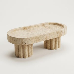 Handcrafted Travertine Fluted Pedestal Tray – Decorative Organiser Dish - Table Decor - Luxury Home Decor - Gift