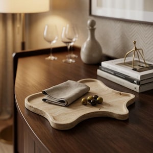 Organic Travertine Tray — Freeform Cheese & Charcuterie Board, Sculptural Serving Platter, Abstract Coffee Table Decor
