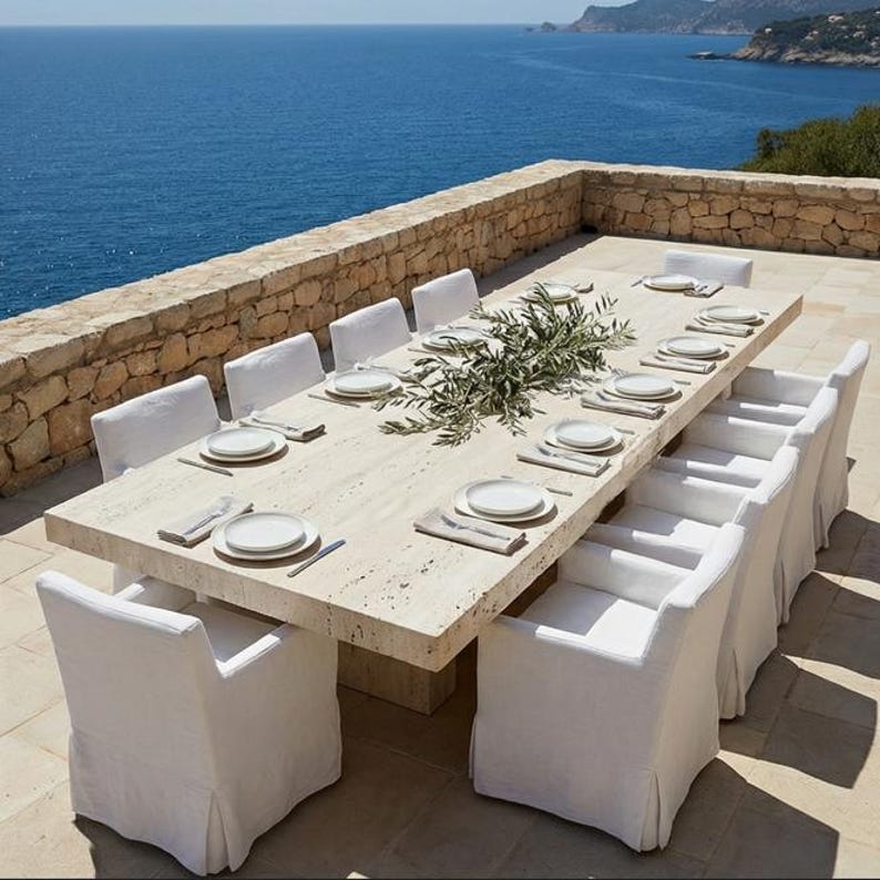 Handmade Travertine Dining Table | Solid Natural Stone Kitchen ...