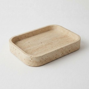 Travertine Perfume Tray, Rectangular Vanity Organizer, Natural Stone Bathroom Decor