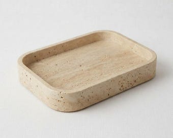 Travertine Perfume Tray, Rectangular Vanity Organizer, Natural Stone Bathroom Decor