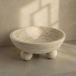 Travertine Footed Bowl | Solid Stone Centerpiece, Jewelry Catchall image 4