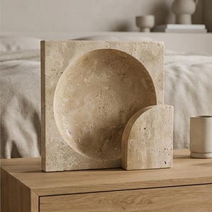 Handmade Travertine Table Lamp | Modern Stone Accent Lighting image 2