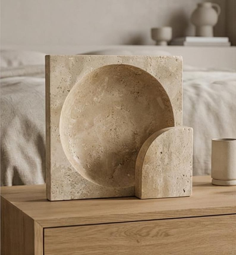 Handmade Travertine Table Lamp | Modern Stone Accent Lighting image 2