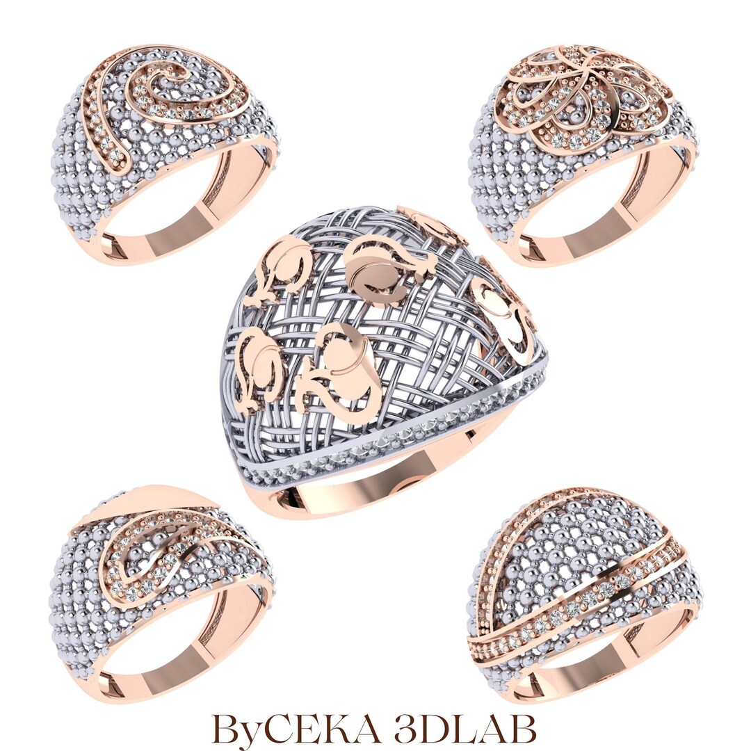 Arabic Inspired Gemstone Women’s Ring STL Bundle – 5 Elegant Stone-set ...