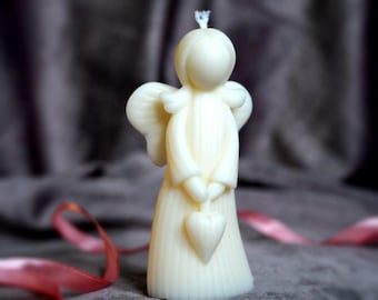 Handmade Scented Angel Candle: White Wax Figurine with Heart