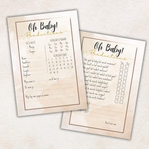 Oh Baby Predictions | Babyshower Invulkaarten in Beige | Neutraal Babyshower Spel | Printable Voorspellingen | Digitale Download (NL)