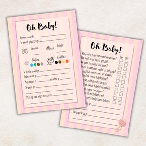 Babyshower Invulkaarten | Oh Baby! Spel in het Nederlands | Voorspelkaarten voor Babyshower Meisje of Jongen | Printable