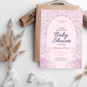 Editable Baby Shower Invitation | Pink Floral Baby Shower Template | Instant Download | Girl Baby Shower Invite |Printable Editable Template