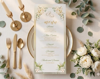 Flower Themed Wedding Menu Template | Bridal Shower Dinner Menu | Editable Sign | Instant Download #K54